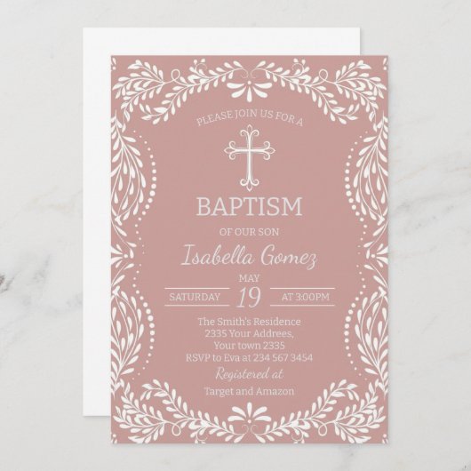 Pink Talavera Tile Spanish Fiesta Baptism Kaart (Voorkant / Achterkant)