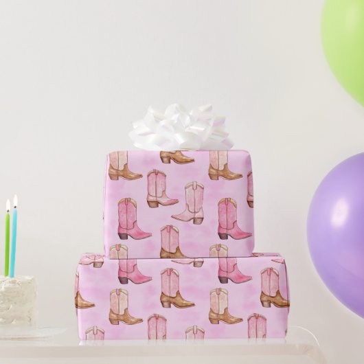 Pink Tan Cowgirl Boots Birthday Cadeaupapier (Feestgeschenken)