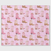 Pink Tan Cowgirl Boots Birthday Cadeaupapier (Vlak)