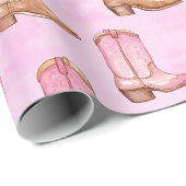 Pink Tan Cowgirl Boots Birthday Cadeaupapier (Rol Hoek)