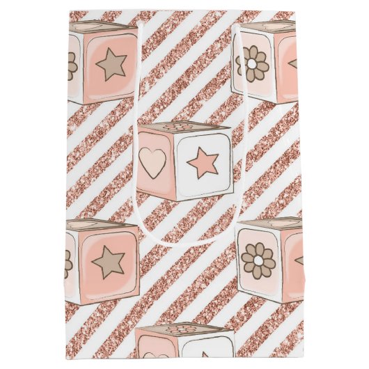 PINK & TAN GLITTER KIJK BABY BLOKKEN MEDIUM CADEAUZAKJE (Achterkant)