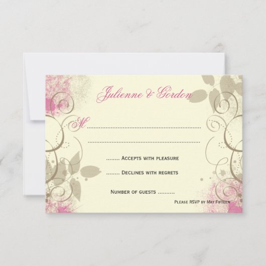 Pink Tan Grunge Swirls laat reactie Kaarten RSVP Kaartje (Voorkant)
