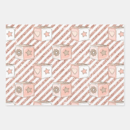 PINK & TAN WATERVERF BABY GIRL BLOKKEN BEREN INPAKPAPIER VEL