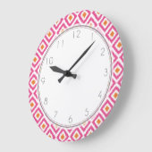 Pink Tangerine Diamond Ikat Pattern Grote Klok (Hoek)