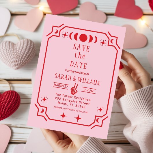 pink tarot Goth save the date wedding Invitation Kaart