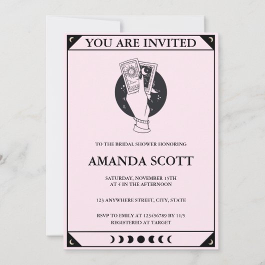 Pink Tarot Kaart Vrijgezellenfeest Celestial Invit (Achterkant)