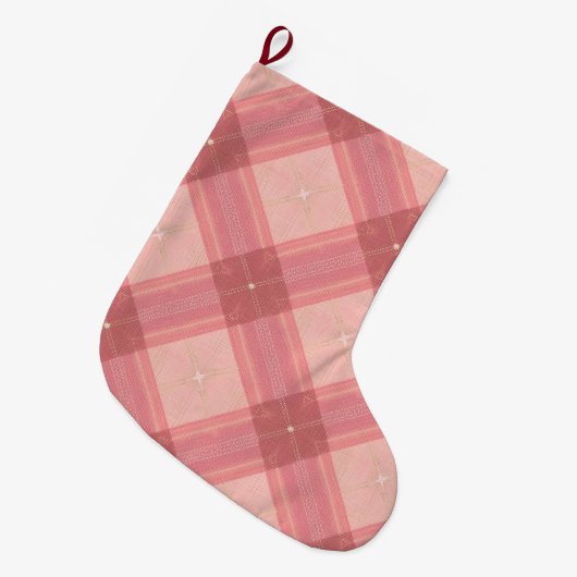 Pink Tartan Dog Christmas Stocking Grote Kerstsok (Voorkant (Hangend))