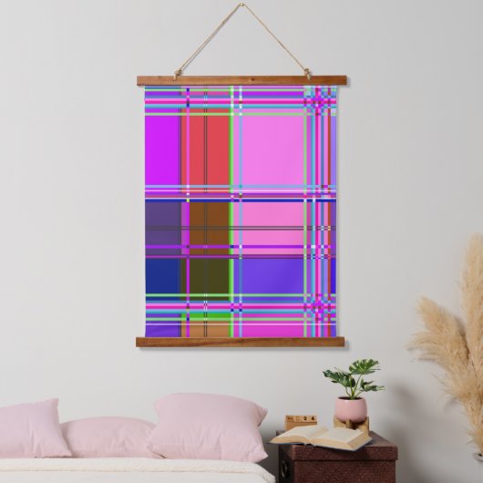 Pink tartan Fabric Pattern Cloth Madras Hangend Wandkleed (Slaapkamer)