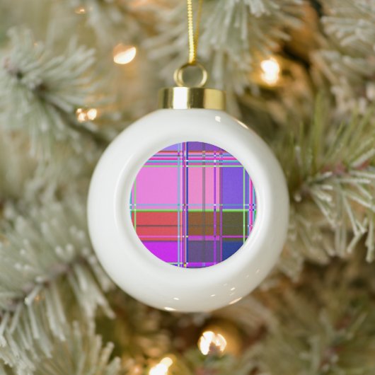 Pink tartan Fabric Pattern Cloth Madras Keramische Bal Ornament (Boom)