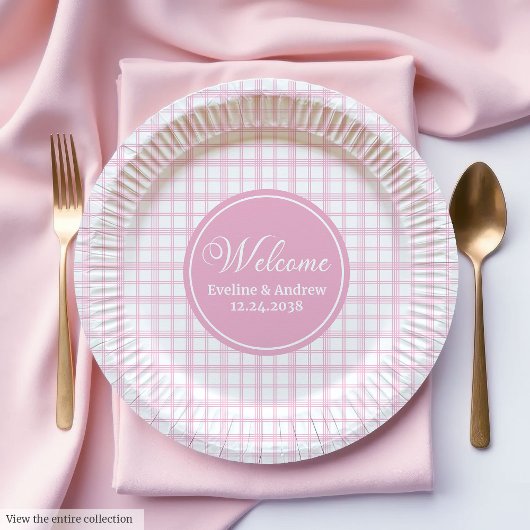 Pink Tartan Paper Plates Chic Custom Name Birthday Papieren Bordje