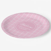 Pink Tartan Paper Plates Modern Monogram Wedding Papieren Bordje (Gekanteld)