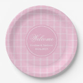 Pink Tartan Paper Plates Modern Monogram Wedding Papieren Bordje (Voorkant)