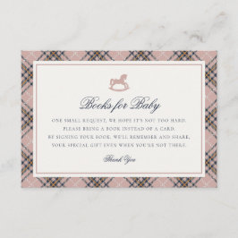 Pink Tartan Plaid Rocking Horse Baby Books Card Informatiekaartje