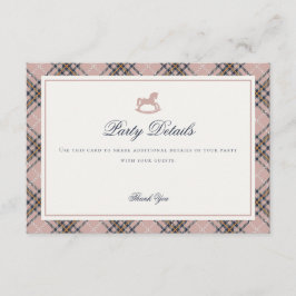 Pink Tartan Plaid Rocking Horse Detail Insert Card Informatiekaartje