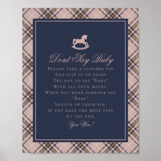 Pink Tartan Plaid Rocking Horse Dont Say Baby Poster (Voorkant)