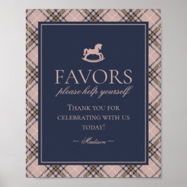 Pink Tartan Plaid Rocking Horse Favors Sign Poster