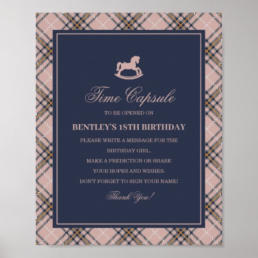 Pink Tartan Plaid Rocking Horse Time Capsule Poster (Voorkant)