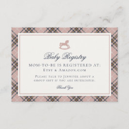 Pink Tartan Plaid Vintage Rocking Horse Registry Informatiekaartje