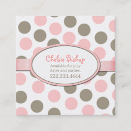 Pink & Taupe Polka Dot Square Play Datakaart Contactkaartje