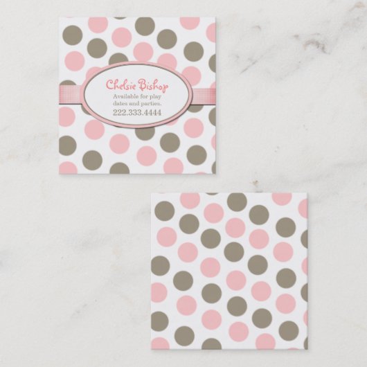 Pink & Taupe Polka Dot Square Play Datakaart Contactkaartje (Voorkant / Achterkant)