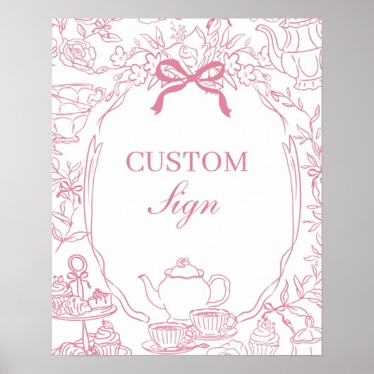 Pink Tea Chinoiserie Bow Custom Sign Poster (Voorkant)