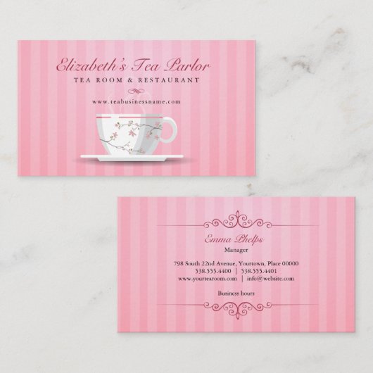 Pink Tea Cup Visitekaartje (Voorkant / Achterkant)