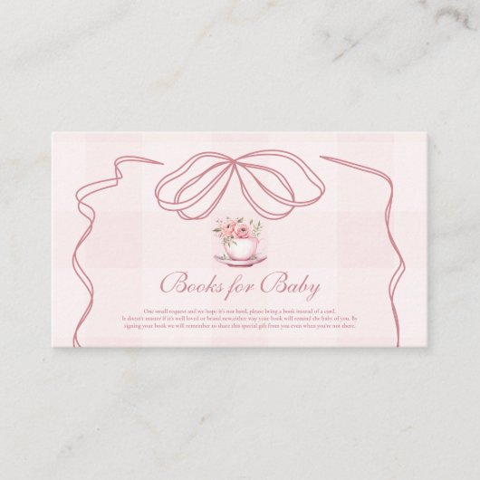 Pink Tea Party Baby shower Boeken voor Baby Informatiekaartje (Voorkant)