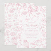 Pink Tea Party Baby shower Kaart (Voorkant / Achterkant)