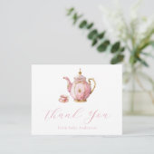 Pink Tea Party Bedankt Opmerking Kaart (Staand voorkant)