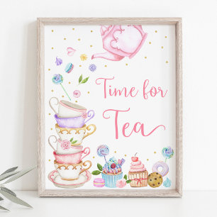 Pink Tea Party Time for Tea Birthday Poster