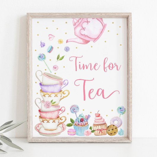 Pink Tea Party Time for Tea Birthday Poster
