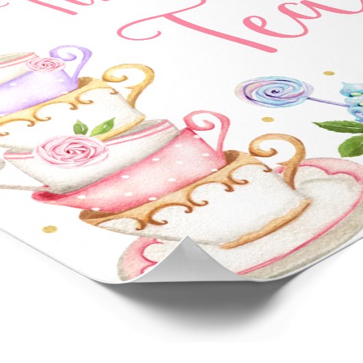 Pink Tea Party Time for Tea Birthday Poster (Hoek)