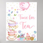 Pink Tea Party Time for Tea Birthday Poster (Voorkant)