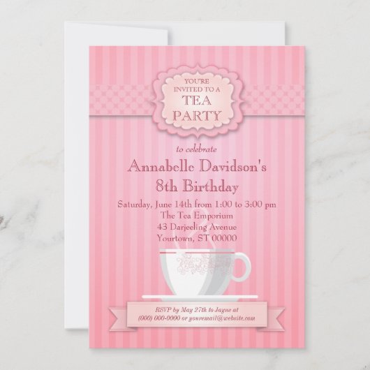 Pink Tea Party uitnodiging (Voorkant)