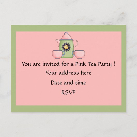Pink_Tea_Party Uitnodiging Briefkaart (Achterkant)