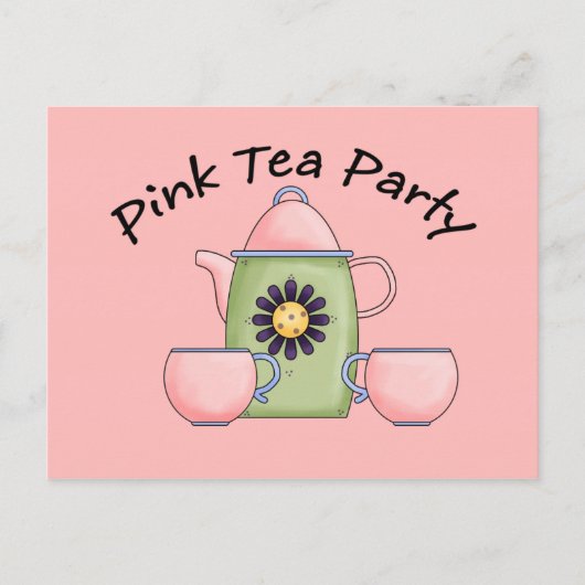 Pink_Tea_Party Uitnodiging Briefkaart (Voorkant)