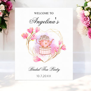 Pink Tea Party Vrijgezellenfeest Roos Gold Floral Poster