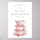 Pink Tea Party Vrijgezellenfeest Welkom Poster (Voorkant)