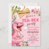Pink Tea Rex On The Loose Girl Birthday Kaart (Voorkant)