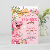Pink Tea Rex On The Loose Girl Birthday Kaart (Staand voorkant)