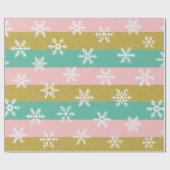 Pink Teal and Gold Stripes With Snowflakes Cadeaupapier (Vlak)