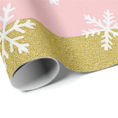 Pink Teal and Gold Stripes With Snowflakes Cadeaupapier (Rol Hoek)