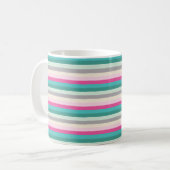 Pink Teal and Grey Striped Koffiemok (Voorkant links)