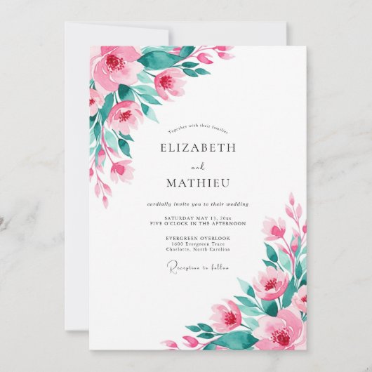 Pink Teal Atmospheric Spring Wedding Kaart (Voorkant)