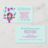 Pink teal Cartoon House Cleaning Service Visitekaartje (Voorkant / Achterkant)