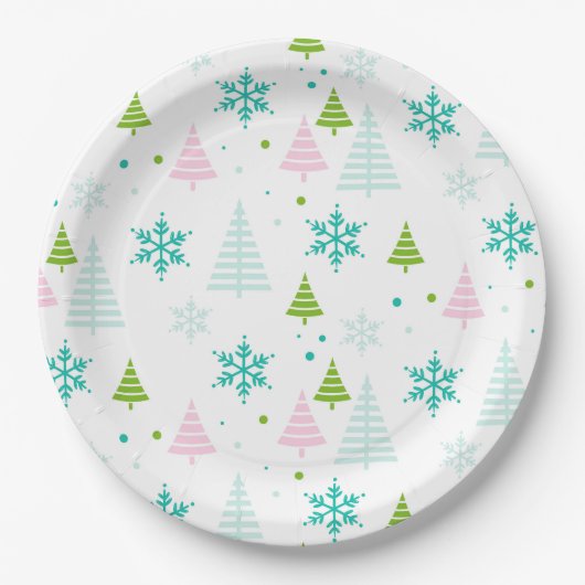 Pink Teal Green Trees Modern Christmas  Papieren Bordje (Voorkant)