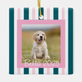 Pink Teal Pet Photo with Name Keramisch Ornament (Voorkant)