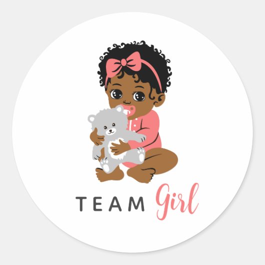 Pink Team Girl Sticker with Black Baby and Bear (Voorkant)