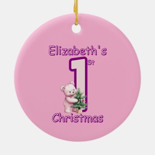 Pink Teddies First Christmas Cheer! Keramisch Ornament (Achterkant)