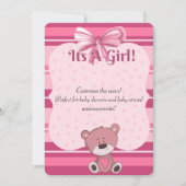 Pink Teddy Baby shower Invitation/Anouncement Kaart (Voorkant)